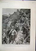 Original Old Antique Print 1903 Bulgarian Mountain Battery Hills Above Samakov