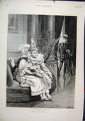 Original Old Antique Print 1895 Clowns Dressing Up Fancy Dress Ball Victorian