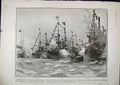 Original Old Antique Print 1903 Portsmouth Royal Guests Salute Approach Yacht