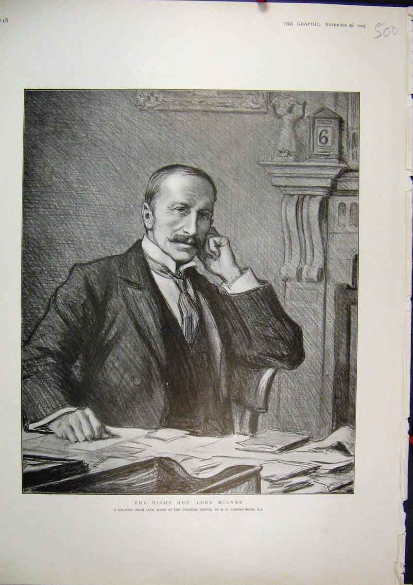 Original Old Antique Print 1903 Drawing Right Hon. Lord Milner Colonial Office