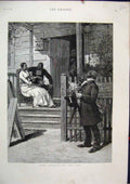 Original Old Antique Print 1886 Negro Courtship Men Bringing Flowers Romance