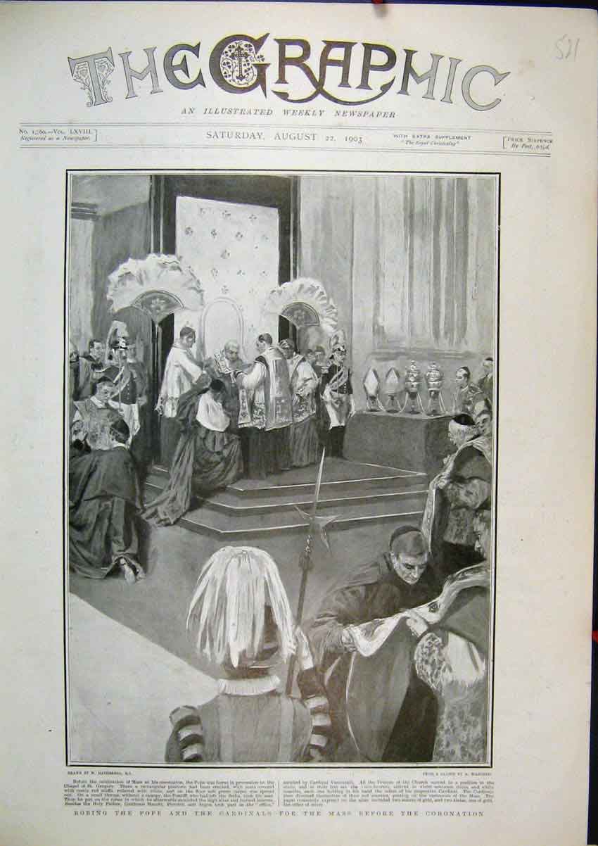 Original Old Antique Print 1903 Robing Pope Cardinals Mass Before Coronation