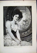 Original Old Antique Print 1893 Portrait Beautiful Women Mirror Reflection Hare