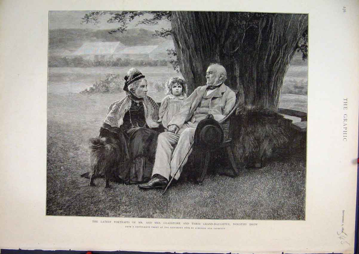 Original Old Antique Print 1894 Mr Mrs Gladstone Grand-Daughter Dorothy Drew