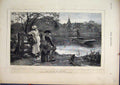 Original Old Antique Print River Scene Man Boat Woman Drums Music Fine Art 1874
