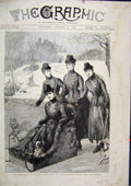Original Old Antique Print 1887 Princess Wales Sledging Sandringham Daughters