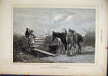 Original Old Antique Print Little Girls Footbridge Horses Country Scene 1874