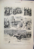 Original Old Antique Print 1882 Scene Horse Racing Pickpocket Romance Policemen