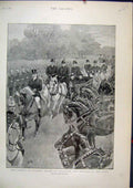 Original Old Antique Print Jubilee Windsor Review Volunteer Fire Brigades 1897