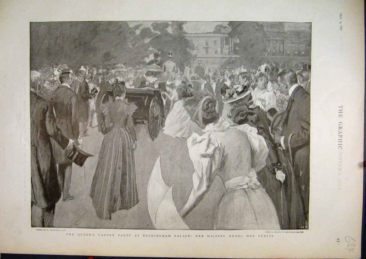 Original Old Antique Print 1897 Queens Garden Party Buckingham Palace Guests
