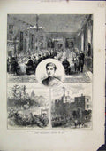 Original Old Antique Print Lord Ossulston Banquet Cattle Chillingham Castle1872