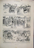 Original Old Antique Print 1896 Comedy Sketches Story Auto0Motor Car Ralston
