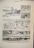 Old Antique Print 1882 Hunting Scenes France Horses Hounds Jumping Sketch 19th