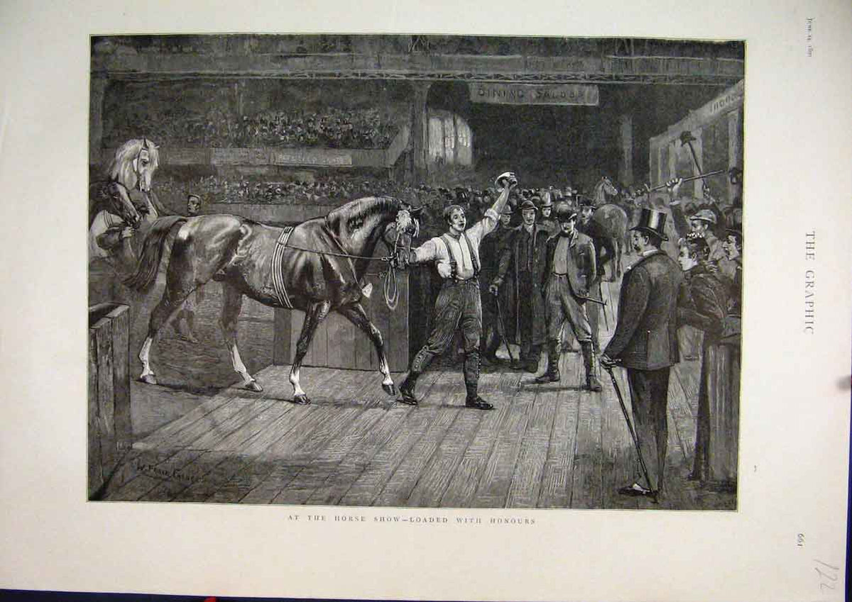 Original Old Antique Print 1890 Horse Show Winner Honours Cheering Fine Art