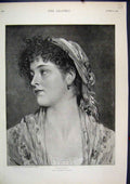 Original Old Antique Print 1893 Portrait Angiolina Curly Hair Beautiful 19th