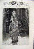 Original Old Antique Print Beautiful Woman Dressed Up Ready Walk Plants 1886