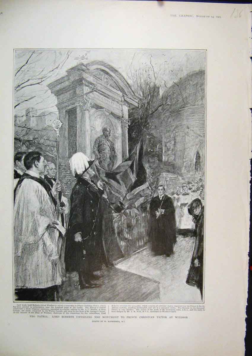 Old Antique Print 1903 Lord Roberts Unveiling Monument Prince Christian 20th