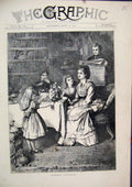 Old Antique Print 1872 Mammas Birthday Little Girls Flowers Man Reading 19th