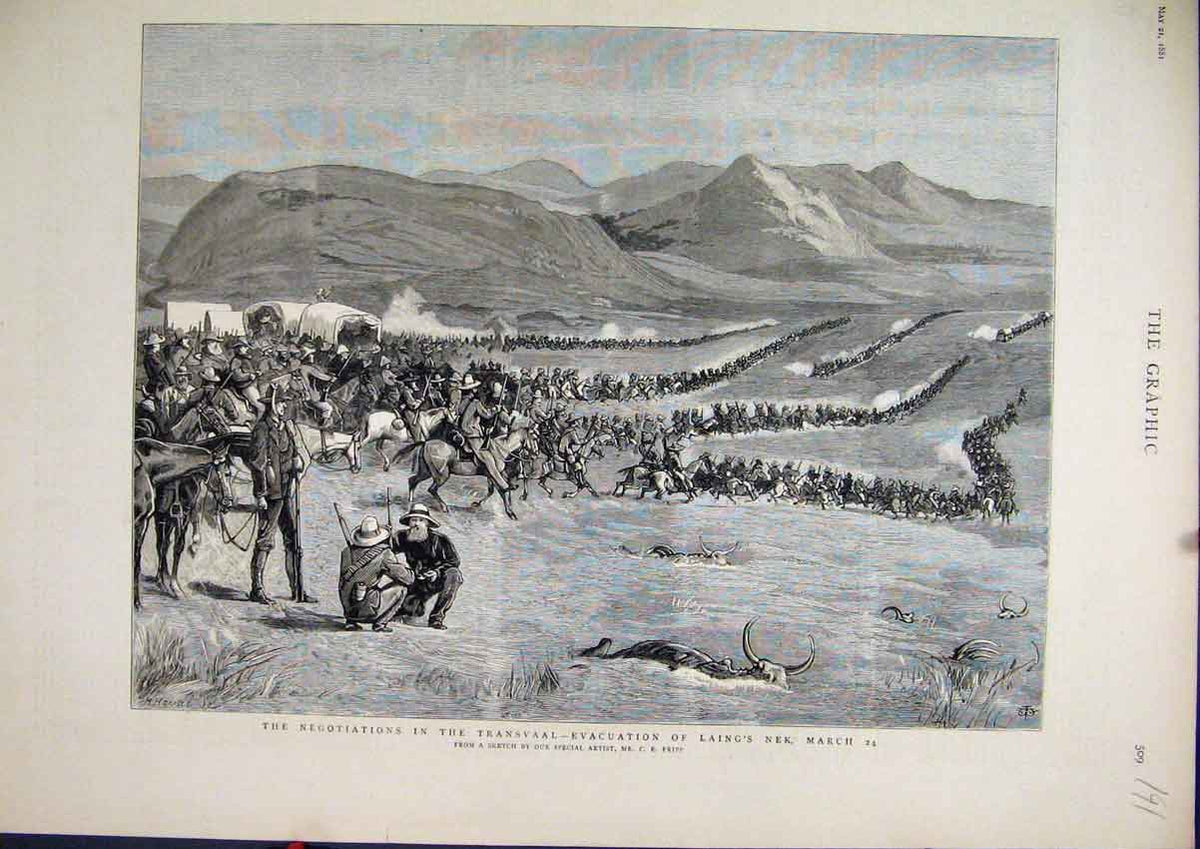 Old Antique Print Transvaal War 1881 Evacuation Laing Nek Mountain Scene 19th