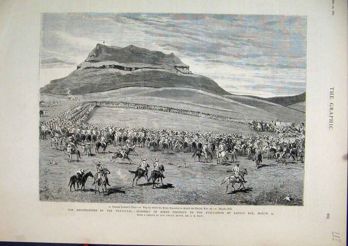 Old Antique Print 1881 Transvaal War Assembly Boers Evacuation Laings Nek 19th