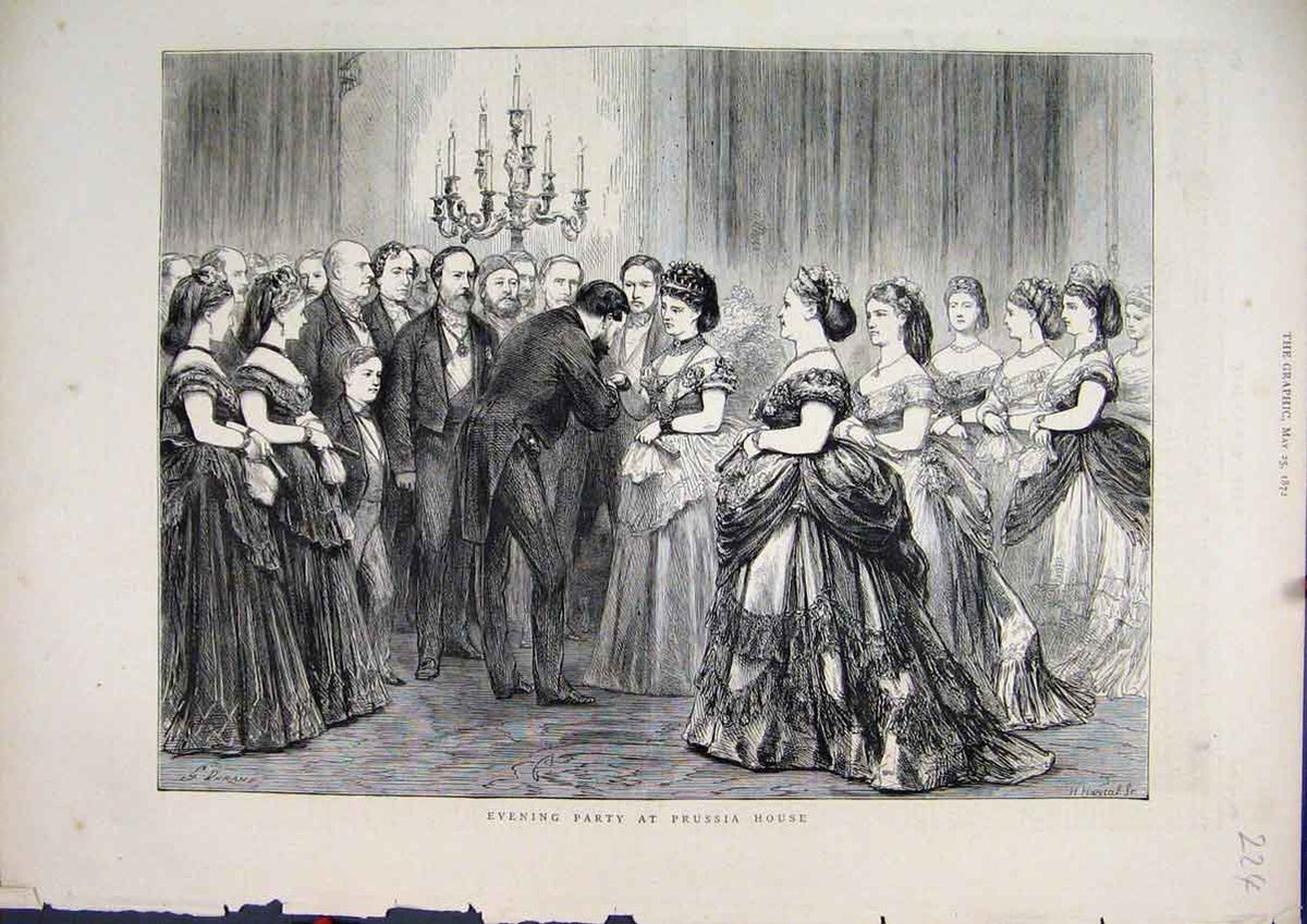 Original Old Antique Print 1872 Evening Party Prussia House Men Women Dancing