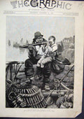Old Antique Print Little Boy Man Telescope Looking Sea Harbour 1889 Ship 19th