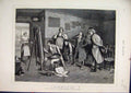Old Antique Print 1877 Artist Painting Men Watching Maid Serving Drinks 19th