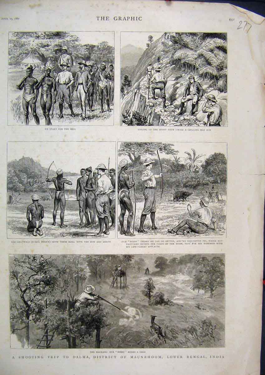 Old Antique Print Shooting Trip Dalma Maunbhoom Lower Bengal India 1887 19th