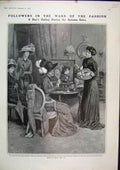 Original Old Antique Print Followers Wake Fashion Days Out Autumn Sales 1909