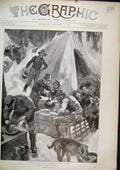 Original Old Antique Print Prospector Camp 1897 Dinner Snow Klondyke Dogs Tent