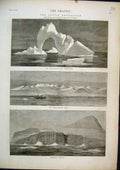 Old Antique Print 1875 Arctic Expedition Black Hook Melville Bay Iceberg 19th