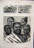 Original Old Antique Print 1879 Zulu War Cetewayo Wives Donga Guns Kraal 19th