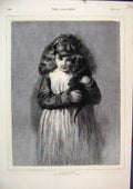 Original Old Antique Print 1875 Portrait Little Girl Puppy Beautiful Victorian