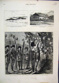 Original Old Antique Print Outrage Naga Hills Native Trophy Human Skulls 1879
