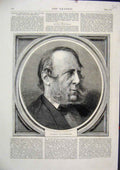 Original Old Antique Print Portrait George Cruikshank Beard 1875 19th