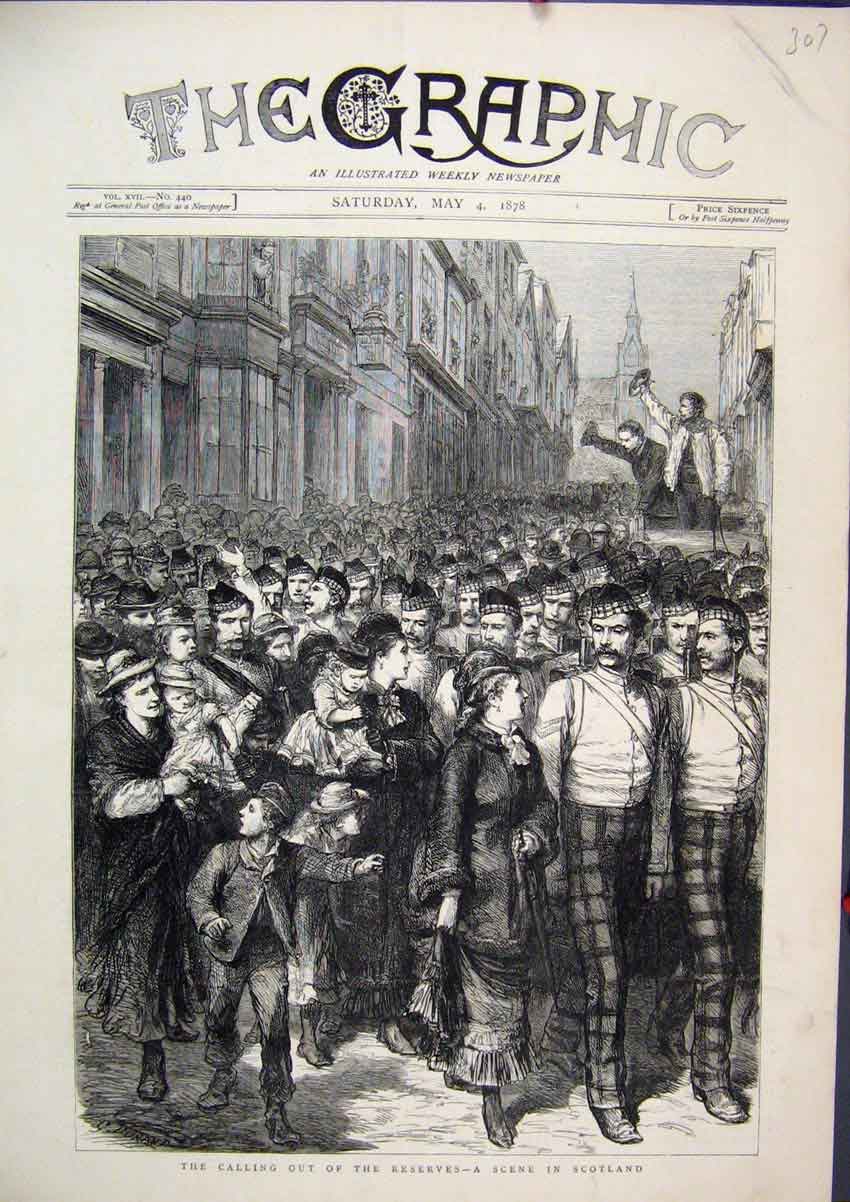 Original Old Antique Print Calling Out Reserves 1878 Scene Scotland Tartan 19th