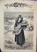 Original Old Antique Print Girl Gathering Flowers May 1871 Country Scene 19th