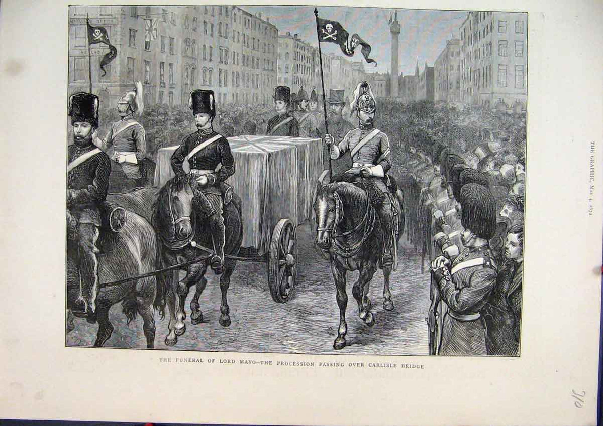 Original Old Antique Print 1872 Funeral Lord Mayo Procession Passing Carlisle
