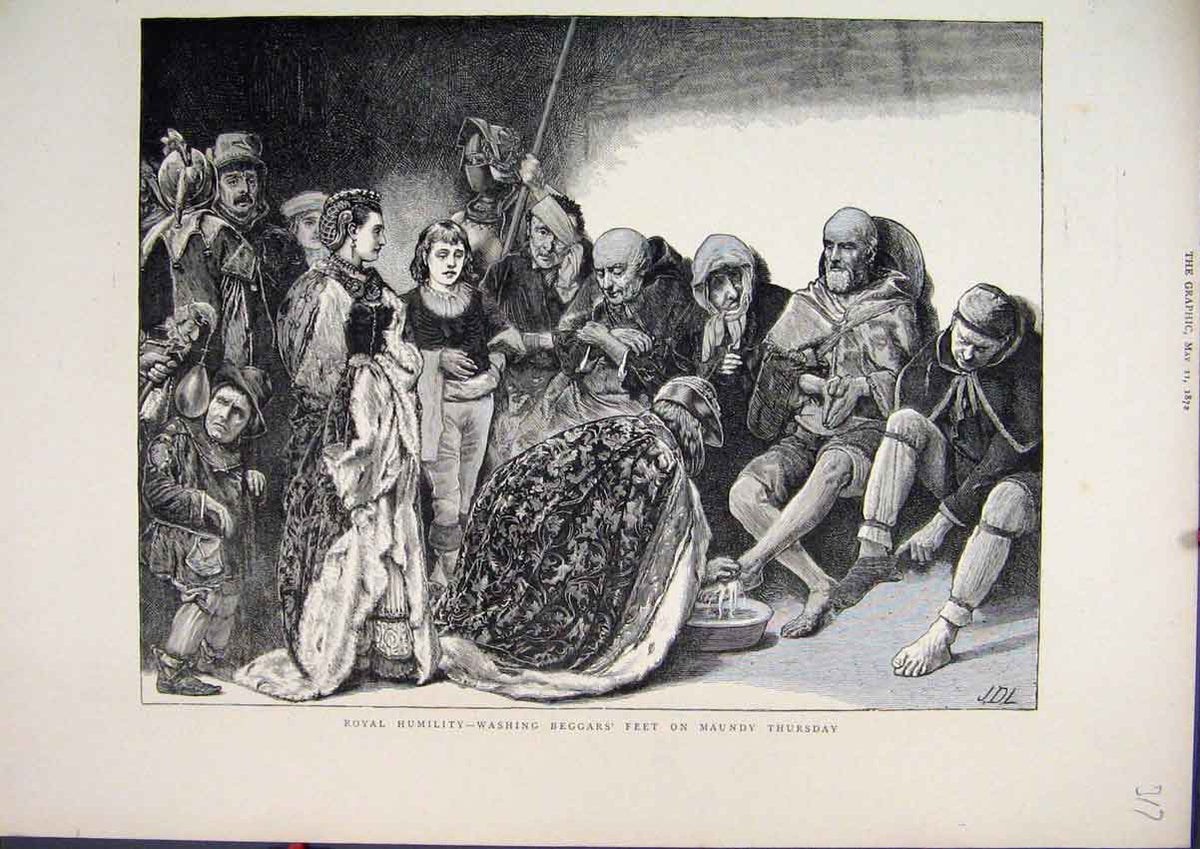 Old Antique Print 1872 Royal Humility Washing Beggar Feet Maundy Thursday 19th