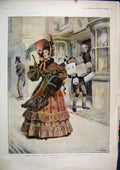 Original Old Antique Print 1897 Lady Belinda Shopping Yule-Tide Gifts Colour