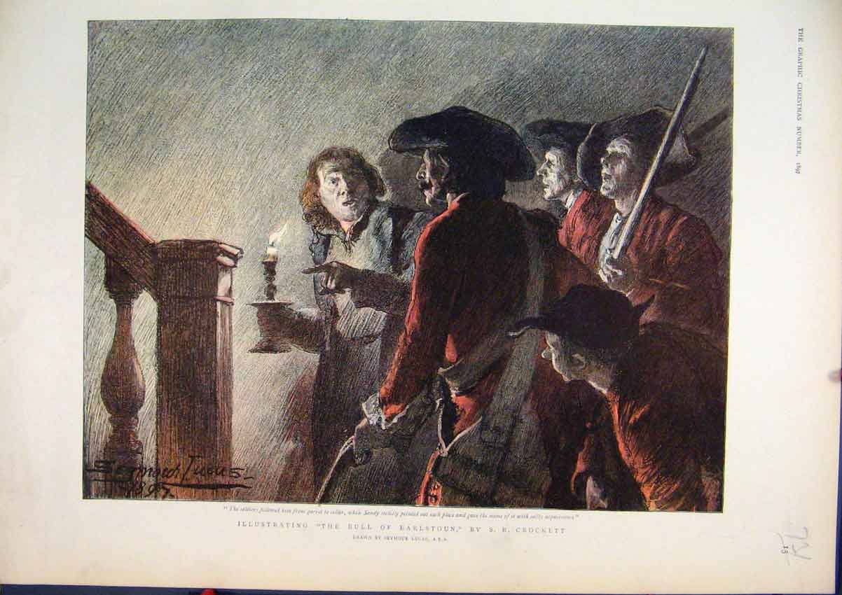 Original Old Antique Print 1897 Colour Siers Bull Earlstoun Candle Stairs 19th