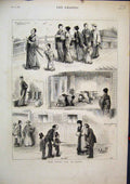 Original Old Antique Print 1878 New Years Day Japan Family Procession Presents