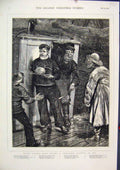 Original Old Antique Print 1875 Christmas Pudding Sea Board Ship Deck Snowing