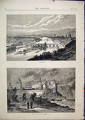 Original Old Antique Print 1871 Scene Chateau Dieppe Rouen Country View Sketch