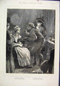 Original Old Antique Print 1875 Woman Make Up Touching Rouge 19th