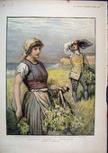 Original Old Antique Print Colour 1897 Working Country Field Genefer Coast 19th