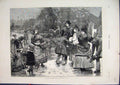 Original Old Antique Print 1873 London Scene Families Ice Skating Winter Trees