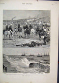 Original Old Antique Print 1879 Zulu War General Marshall Newdigate Wood Ship