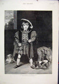 Original Old Antique Print 1890 Master Crewe Dressed Henry Viii Little Dogs Play