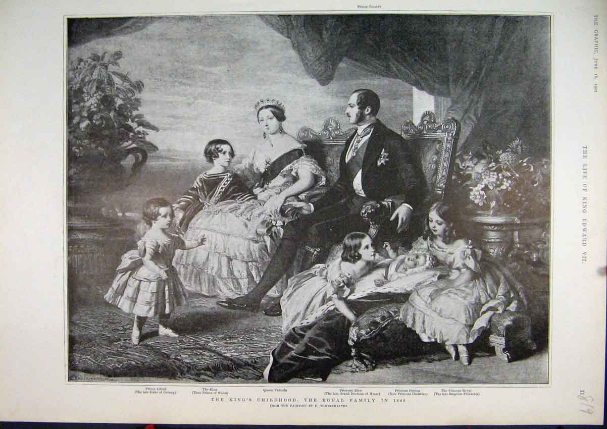 Original Old Antique Print 1902 Kings Childhood Royal Family Portrait Victoria